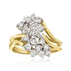 Ross-Simons - C. 1980 Vintage 1.25ct t. w. Diamond Cluster Ring in 14kt Yellow Gold. Size 7. C. 1980. Treat yourself today to something that will keep you dazzling for a lifetime! From our Estate collection, this traditional, yet exquisite, ring showcases a scintillating cluster of 1.25 ct. t. w. round brilliant-cut diamonds atop a polished 14kt yellow gold band that gracefully meanders around the perimeter of the design. Diamonds are set in 14kt white gold. 5/8" wide. Diamond cluster ring. Excl Yellow Gold Cocktail Ring, Timeless Ring, Diamond Birthstone, Gold Cocktail Ring, Vintage Diamond Rings, Gold Cocktail, Jewelry Rings Diamond, Pretty Rings, Diamond Cluster Ring