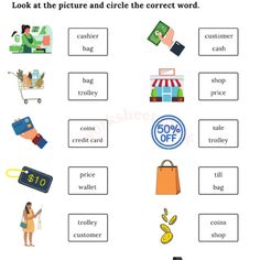 the words in this worksheet are used to describe what items are being sold