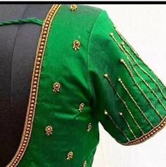 Desinger Blouse In green  Fabric - Cotton Festive Green V-neck Blouse Piece, Elegant Green Top For Wedding, Festive Fitted Green Blouse, Green Long Sleeve Top For Wedding, Elegant Green Padded Blouse, Elegant Padded Green Blouse, Festive Green V-neck Top, Festive Green Tops For Wedding, Green Long Sleeve Blouse For Wedding