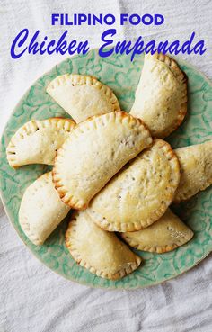 chicken empanada on a green plate with the title