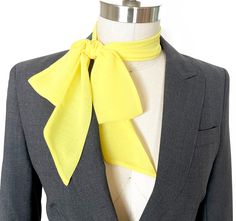 Lemon Yellow Chiffon Neck Bow Scarf, Neck Tie, Skinny Scarf Chiffon Scarf Outfit, Scarf Bow, Bow Scarf, Neck Scarf Tying, Silk Chiffon Scarves, Tie Hair, Yellow Scarf, Scarf Outfit, Scarf Neck