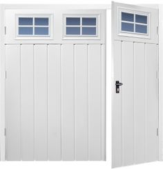 two white doors with windows on each side