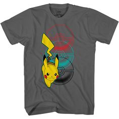 a gray t - shirt with a pikachu on it