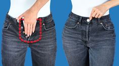 two women wearing jeans with red and black beads on their waists, one holding the other's pocket