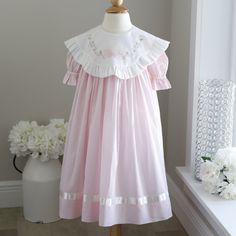 This Gorgeous Timeless Classic Strasburg Heirloom Float Dress Size 4 Is A Treasure! Vintage Style That Is Near Impossible To Find In New Condition. Perfect For The Spring Season! Tea Length With Oversized Collar That Is Adorned With Strasburg's Shadow Hand Embroidered Bow. Matching Pink Slip. 100% Cotton Lawn. White Satin Ribbon Adorns The Bottom Of The Dress Above The Hemline. Matching Satin Ribbon Trims The Sleeves Where They Gather. Generous Sizing Allows For Growth. Matching Sister/Cousin Si Baby Heirloom, Float Dress, Embroidered Bow, Matching Sisters, Heirloom Dresses, Oversized Collar, Ribbon Trim, Tea Length, Spring Season