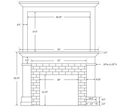 a drawing of a fireplace with measurements