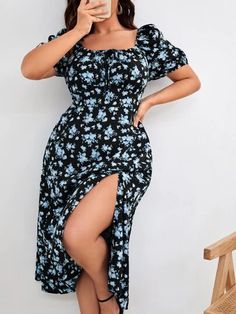 Sundress Outfit, Shein Dress, Midi Short Sleeve Dress, Plus Size Kleidung, Vestido Casual, Plus Size Dress