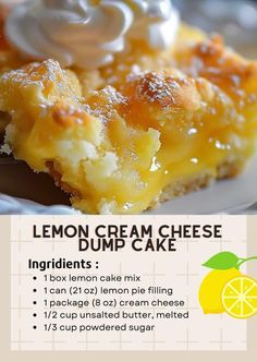 lemon cream cheese dump cake on a white plate