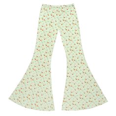 "Floral print bell bottoms. Pair with a vintage or rocker tee! For any and all occasions.  - Polyester Spandex - Elastic waistband -Stretchy like leggings  -High waisted  -Inseam 34\"  YOUR SIZE MEASUREMENTS: X SMALL- WAIST 24\"-26\"  SMALL- WAIST 26\"-28\"  MEDIUM- WAIST 28\"-30\"  LARGE- WAIST 31\"-33\"" Casual Green Flare Bottoms, Retro Stretch Trousers, Casual Green Flare Pants, Green Fitted Flare Bottoms, Green Stretch High-waisted Pants, Stretch High-waisted Green Pants, Fitted Flare Green Bottoms, Fitted Flare Bottoms In Green, Vintage Non-stretch Bottoms For Spring