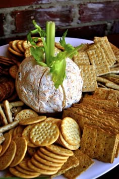 a plate full of crackers, crackers and cheese