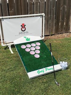 a golf game set up in the grass