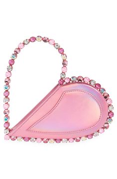 L'Alingi makes it easy to fall head over heels for this holographic, candy-colored leather bag with a wraparound crystal top handle in the shape of a heart. Top zip closure Top carry handle Leather Imported Designer Handbags Building Outfits, American Girl Doll Bed, Heart Shaped Bag, Rhinestone Handbags, Crystal Top, Heart Top, Best Handbags, Fancy Bags, Heart Bag