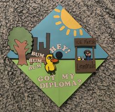 Picture from viral video "The Duck Song" with 3d/2d tree, duck, and stand. Song Graduation Cap, The Duck Song, Grad Hats, Disney Graduation, Senior Year Things