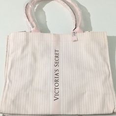 Medium Sizes Tote Bag With Logo Pink And White Stripe S New With Tags Cotton Material. White Canvas Bag For Summer Errands, Trendy White Victoria's Secret Shoulder Bag, Victoria's Secret Beige Shopping Bag, Beige Victoria's Secret Shopping Bag, Victoria's Secret White Travel Bag, Casual White Victoria's Secret Bag, White Canvas Bag With Dust Bag, Victoria's Secret White Bags For Everyday Use, Victoria's Secret White Shoulder Bag For Daily Use