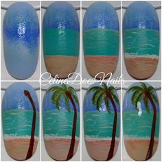 Beach Nail Art Tutorial, Diy Beach Nails, Tropical Nail Art, Daisy Nail Art, Beach Nail Art, Beach Nail Designs, Beach Nail, Crazy Nail Art, Diy Beach