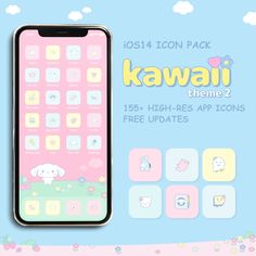 the kawaii theme is displayed on an iphone's screen and features icons