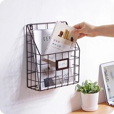 Modern Wire Magazine Newspaper Storage Baskets Wall Mounted Hanging Rack Post Organizer - MRSLM Newspaper Storage, Hanging Wire Basket, Newspaper Wall, Hanging Folders, Wired Magazine, Iron Storage, Newspaper Basket, Hanging Rack, Collaboration Space