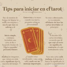 an advertisement with three cards in spanish and the words tips para iniciar el tarot