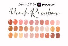 peach rainbow nail polish swatches with the words procreate written in black and white