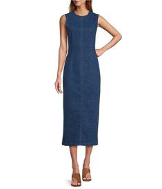 Antonio Melani Elvira Stretch Denim Round Neck Sleeveless Sheath Midi Dress | Dillard's Spring Sleeveless Bodycon Denim Dress, Elegant Sleeveless Denim Dress, Sleeveless Bodycon Denim Dress For Spring, Fitted Sleeveless Denim Midi Dress, Elegant Sleeveless Summer Denim Dress, Elegant Sleeveless Denim Dress For Summer, Fitted Denim Sleeveless Dress, Spring Sleeveless Denim Dress For Work, Sheath Midi Dress