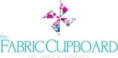 the logo for the fabric cupboard, featuring colorful geometric shapes and dots on white background