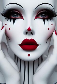 Germany People, Pierrot Clown, Drag Make-up, The Memes, Face Art Makeup, Amazing Halloween Makeup, Theatrical Makeup, Halloween Makeup Inspiration, Clown Faces