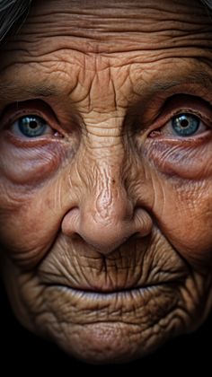 an old woman with wrinkles and blue eyes