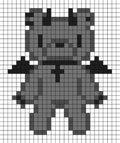 a cross stitch pattern with a teddy bear in grey and black, on a white background