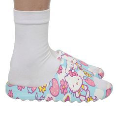 Hello Kitty Character Toss Floral And Cloud Art Women's Slides-medium : Target Cinnamoroll And My Melody, Hello Kitty N Friends, Comfy Slides, Shop Hello Kitty, Shower Sandals, Rhinestone Slides, Friends Merchandise, Hello Kitty Cinnamoroll, Sequin Shoes