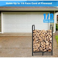 a stack of firewood in front of a house with the price label below it