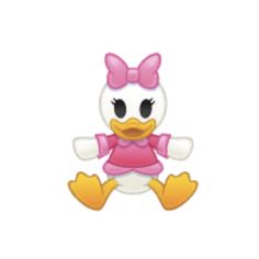 a cartoon duck with a pink bow on it's head