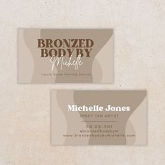 two business cards with the words bronzed body and middle