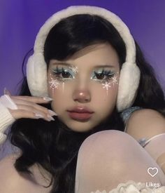 socials r linked ♡︎ | ctto Creative Full Face Makeup, Christmas Makeup Aesthetic, Snowflake Makeup Looks, Unique Makeup Ideas Creative, Unique Eyeliner Looks, Cute Christmas Makeup, Christmas Inspired Makeup, Cinnamoroll Makeup, Easy Christmas Makeup Looks