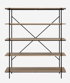 Rise Storage Rack Ethnicraft - BEAM // Design Store Oak Bookshelves, Modern Dining Furniture, Large Bookcase, How To Varnish Wood, Metal Shelving Units, Loft Interior, Oak Bookcase, Oak Shelves, Standing Shelves