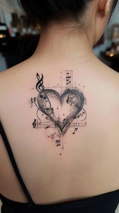 Music Heart Tattoo Designs, Musical Heart Tattoo, Musical Note Tattoos, Grunge Music Tattoo, Secret Love Tattoo Ideas, Do All Things With Love Tattoo, Music Tatooes, Music Lover Tattoos, Heart Music Tattoo