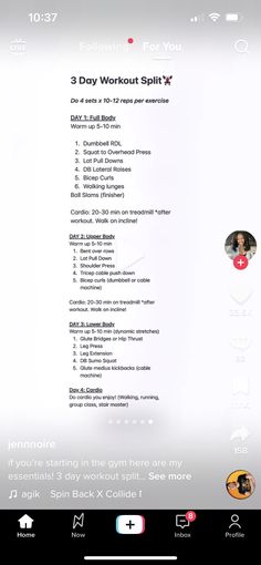 an iphone screen showing the workout schedule for women and men on their cell phones,