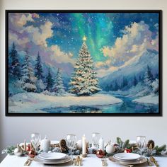 Enchanted Christmas, Christmas Tree Drawing, Wall Art Winter, Winter Szenen, Artist Collective, Art Winter, Christmas Wonderland, Elegant Frame, Shades Of Turquoise