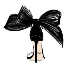 a drawing of a high heeled shoe with a bow