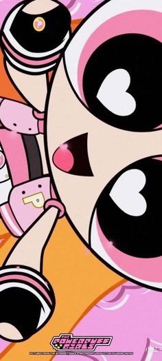 an anime character with big eyes holding a cell phone