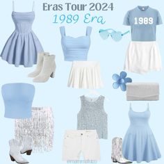 a blue and white outfit is featured in this image with the caption eras tour 1994 era