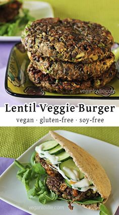 lentil veggie burger with vegan gluten - free soy - free dressing