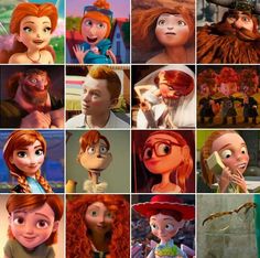 many different pictures of the same character in disney's animated movie, including princesses and