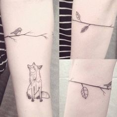 two tattoos on the arms of people with foxes and leaves attached to their armbands