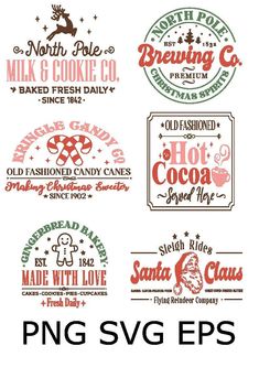 six different logos for various types of cakes