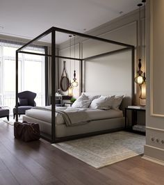 an instagram photo of a bedroom with a canopy bed