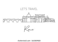 an outline drawing of rome italy with the words let's travel