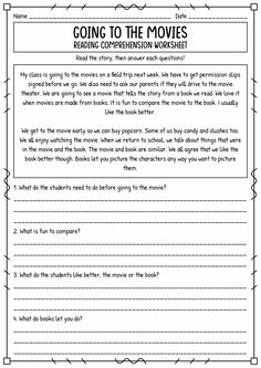 the worksheet for going to the movies is shown in black and white, with text