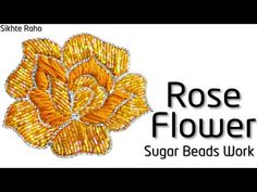 the logo for rose flower sugar beads work is shown in black and white with orange flowers