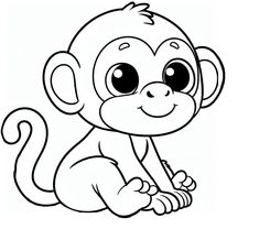 a monkey with big eyes sitting down and looking at the camera, coloring pages for kids