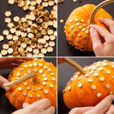 how to decorate a pumpkin with gold rivets